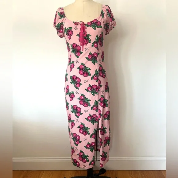 RARE BETSEY JOHNSON COTTON/SPAN MIDI DRESS IN CHERRY PIE! Size S - Picture 2 of 6
